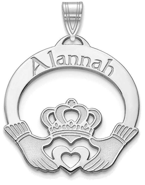 Image of 14k White Gold Personalized Claddagh Pendant - Small XNA987W