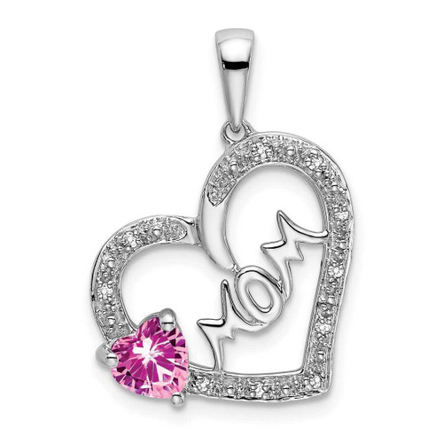 Image of 14k White Gold Pink Sapphire and Diamond Mom Heart Pendant