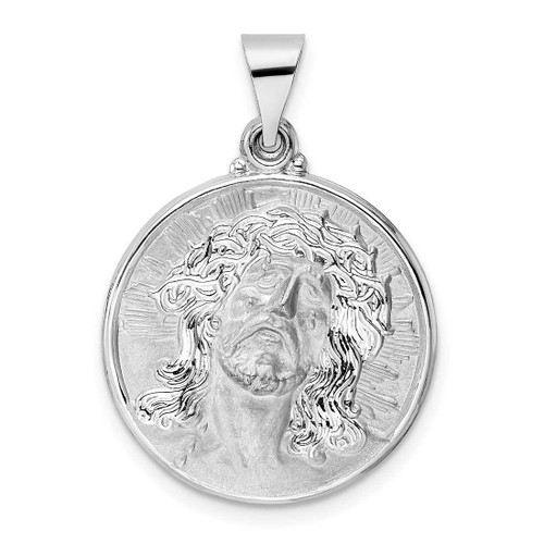 Image of 14K White Gold Polished & Satin Hollow Jesus Face Disc Pendant XR1893