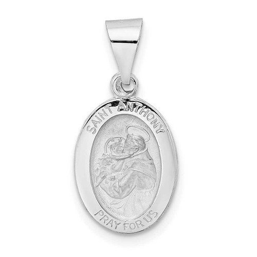 Image of 14K White Gold Polished & Satin Hollow Oval St Anthony Medal Pendant