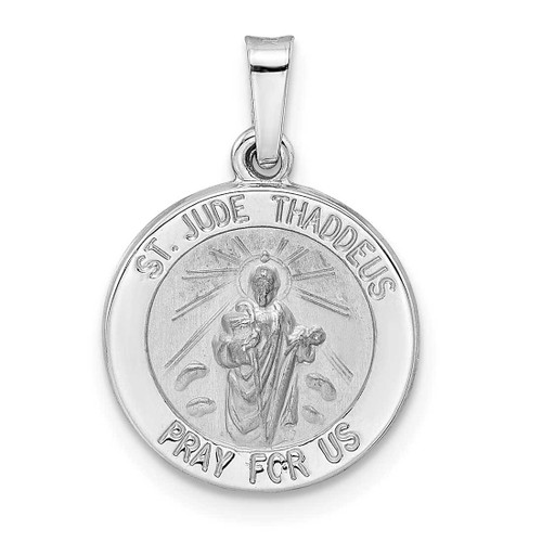 Image of 14K White Gold Polished & Satin Hollow St Jude Thaddeus Medal Pendant