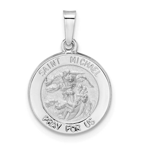 Image of 14K White Gold Polished & Satin Hollow St Michael Medal Pendant XR1943