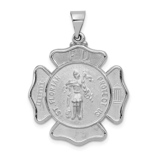 Image of 14K White Gold Polished & Satin St. Florian Badge Medal Pendant