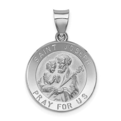 Image of 14K White Gold Polished & Satin St. Joseph Medal Pendant