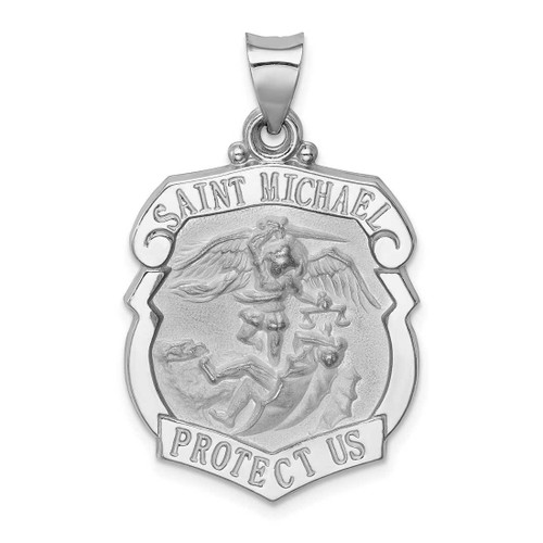 Image of 14K White Gold Polished & Satin St. Michael Badge Medal Pendant