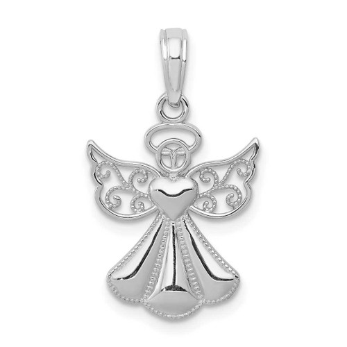 Image of 14K White Gold Polished & Textured Guardian Angel w/ Heart Pendant