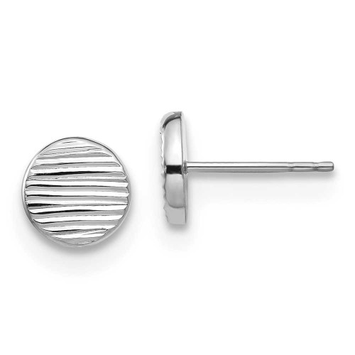 Image of 8.48mm 14K White Gold Polished & Textured Small Disc Stud Post Earrings