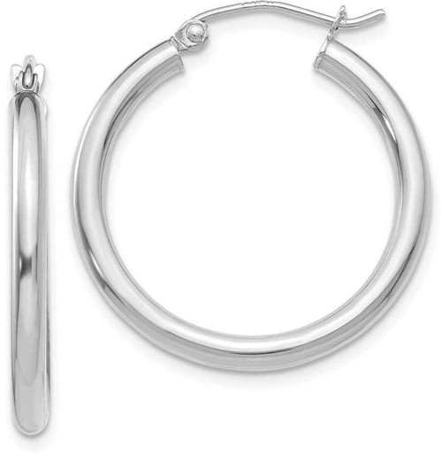 Image of 25mm 14K White Gold Polished 2.5mm Tube Hoop Earrings T839