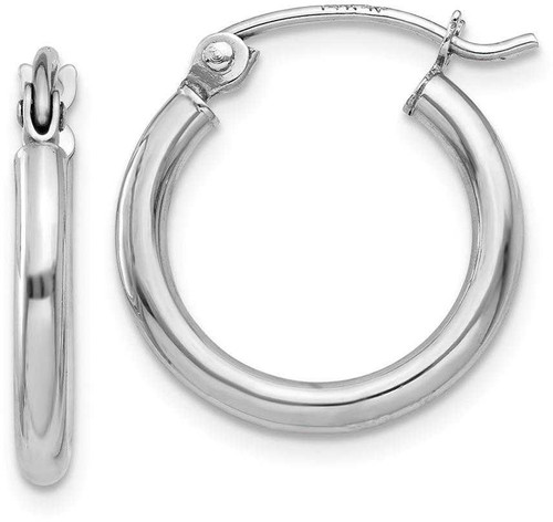 Image of 15mm 14K White Gold Polished 2mm Tube Hoop Earrings T829