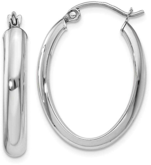 Image of 25mm 14K White Gold Polished 3.75mm Oval Tube Hoop Earrings TF115