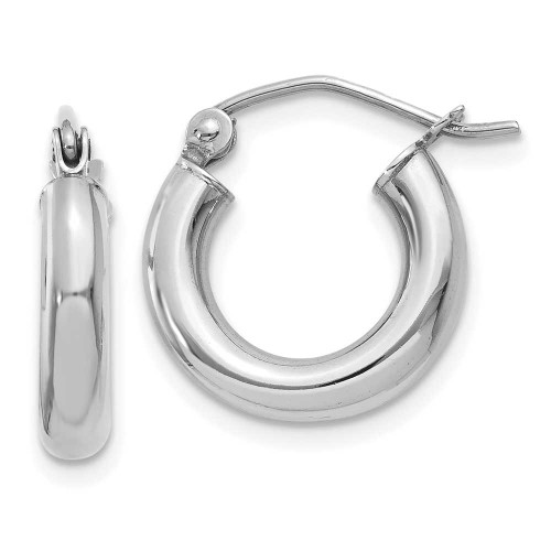 Image of 14mm 14K White Gold Polished 3mm Tube Hoop Earrings T852