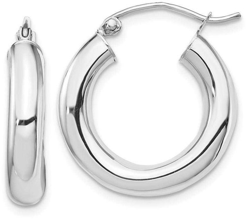 Image of 21.38mm 14K White Gold Polished 4mm Tube Hoop Earrings T1162