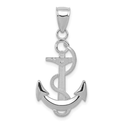 Image of 14K White Gold Polished Anchor with Textured Rope Pendant