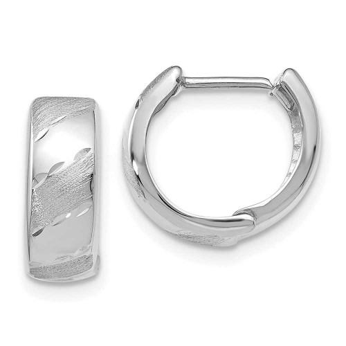 Image of 12mm 14K White Gold Polished and Satin Hinged Hoop Earrings
