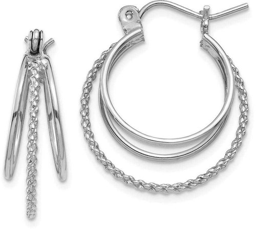 Image of 19mm 14K White Gold Polished and Textured Circle Hoop Earrings