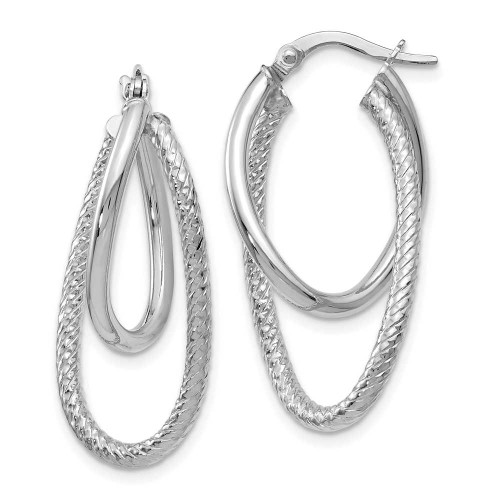 Image of 28mm 14K White Gold Polished and Textured Hinged Hoop Earrings