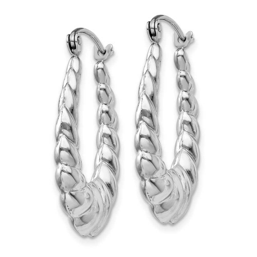 Image of 24mm 14K White Gold Polished and Textured Oval Hoop Earrings TH793