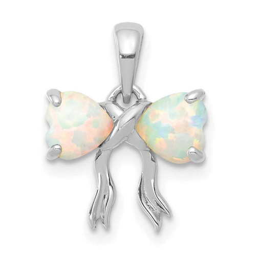 Image of 14K White Gold Polished Created Opal Bow Pendant