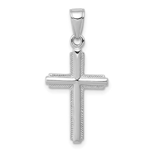 Image of 14K White Gold Polished Cross with Stripped Border Pendant K5447W