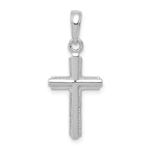 Image of 14K White Gold Polished Cross with Stripped Border Pendant K5448W