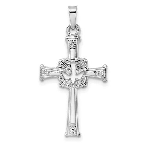 Image of 14K White Gold Polished Cut Out Solid Dove Cross Pendant