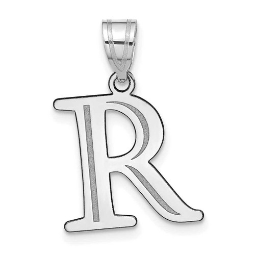 Image of 14K White Gold Polished Etched Letter R Initial Pendant