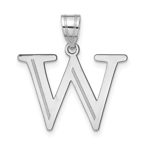 Image of 14K White Gold Polished Etched Letter W Initial Pendant