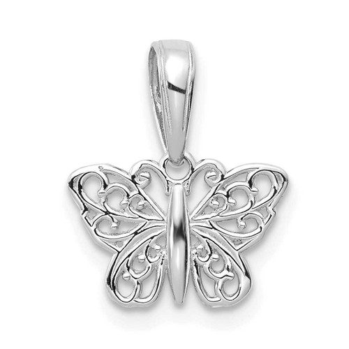 Image of 14K White Gold Polished Filigree Butterfly Pendant