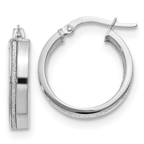 Image of 20.5mm 14K White Gold Polished Glimmer Infused Hoop Earrings LE1519