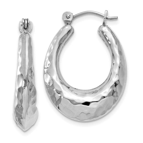 Image of 11mm 14K White Gold Polished Hammered Hoop Earrings