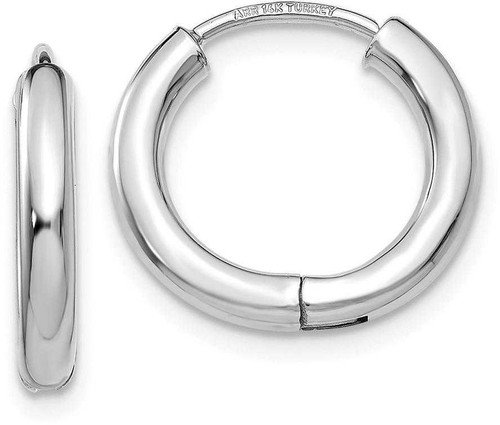 Image of 14mm 14K White Gold Polished Hollow Hinged Hoop Earrings
