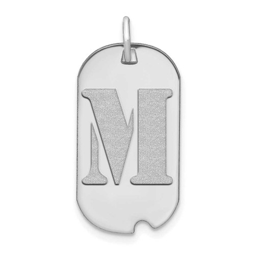 Image of 14K White Gold Polished Letter M Initial Dog Tag Pendant