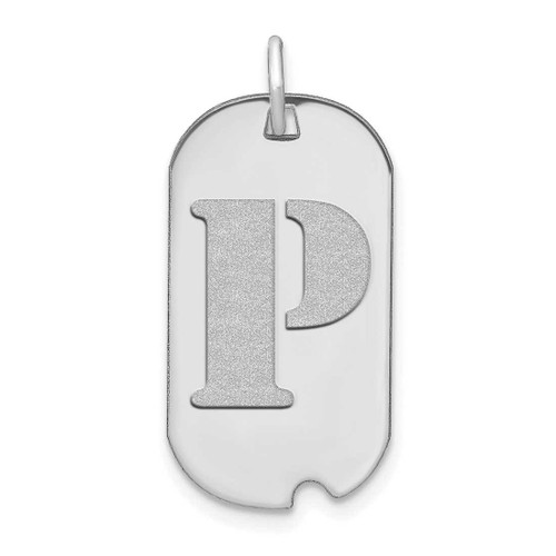 Image of 14K White Gold Polished Letter P Initial Dog Tag Pendant