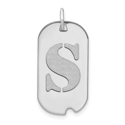 Image of 14K White Gold Polished Letter S Initial Dog Tag Pendant