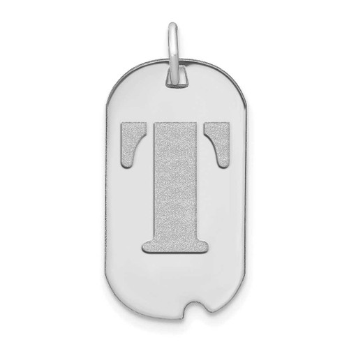 Image of 14K White Gold Polished Letter T Initial Dog Tag Pendant