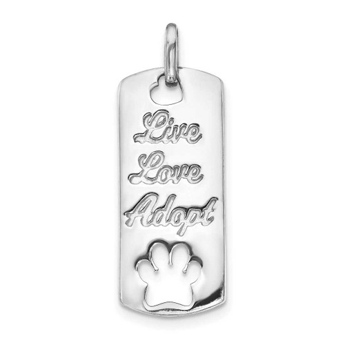Image of 14K White Gold Polished Live Love Adopt Paw Dag Tag Charm