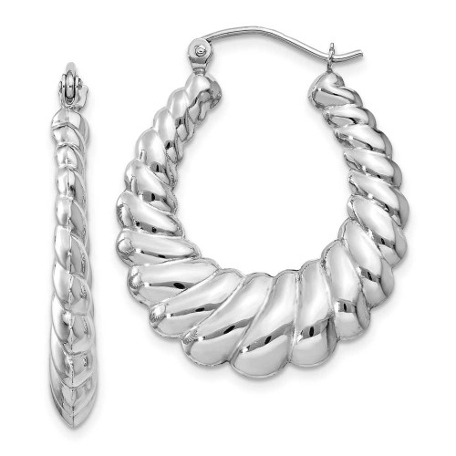 Image of 14mm 14K White Gold Polished Scalloped Hoop Earrings