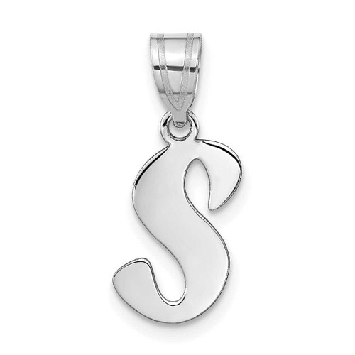 Image of 14K White Gold Polished Script Letter S Initial Pendant