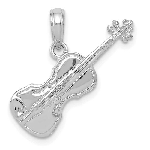 Image of 14K White Gold Polished Solid 3-Dimensional Violin Pendant