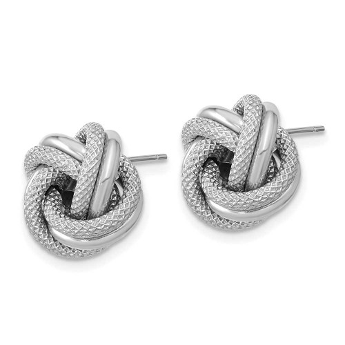 Image of 13.5mm 14K White Gold Polished Textured Double Love Knot Stud Post Earrings TL1074W