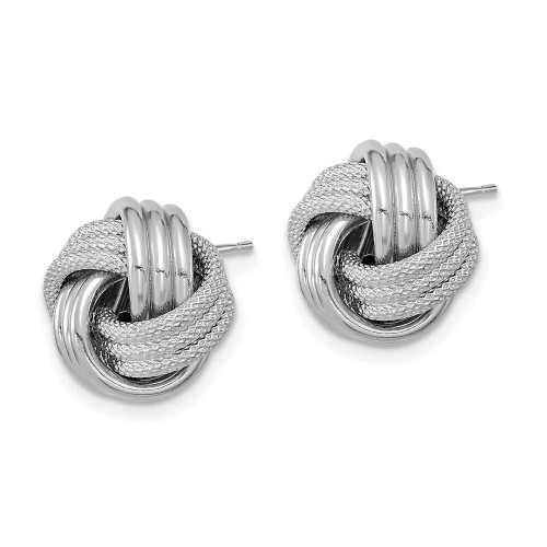 Image of 12.5mm 14K White Gold Polished Textured Love Knot Stud Post Earrings TL1062W