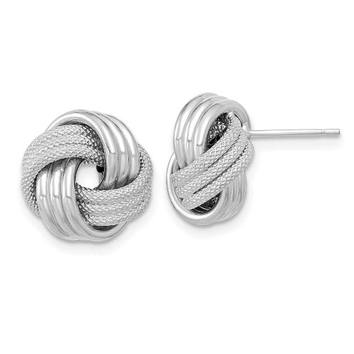 Image of 12.5mm 14K White Gold Polished Textured Love Knot Stud Post Earrings TL1062W