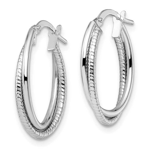 Image of 23mm 14K White Gold Polished Textured Oval Hoop Earrings LE1063