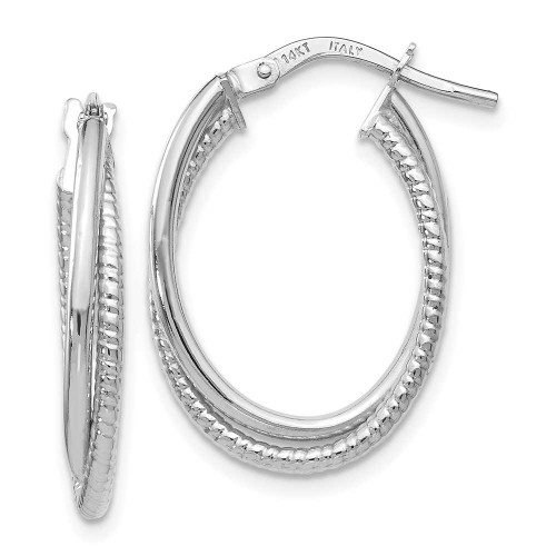 Image of 23mm 14K White Gold Polished Textured Oval Hoop Earrings LE1063