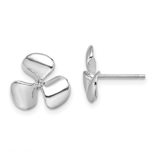 Image of 14K White Gold Polished Three Blade Propeller w/ Center Bead Post Earrings