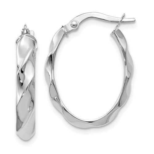 Image of 22mm 14K White Gold Polished Twisted Oval Hoop Earrings LE356