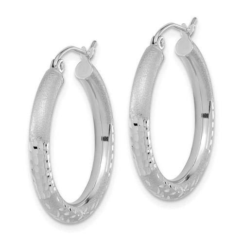 Image of 26.57mm 14K White Gold Polished, Satin & Shiny-Cut Hoop Earrings TF1043W