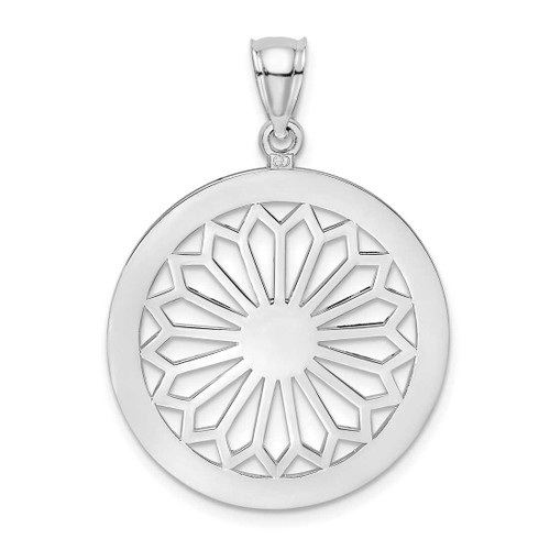 Image of 14K White Gold Retro Daisy Flower In Round Frame / Gate Jewelry Pendant