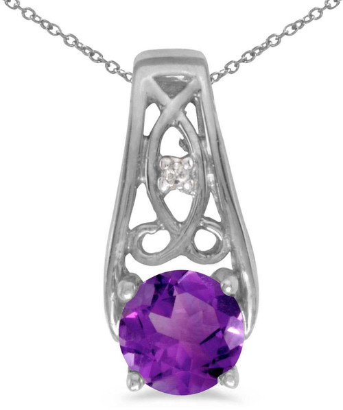 Image of 14k White Gold Round Amethyst And Diamond Pendant (Chain NOT included) (CM-P2587XW-02)