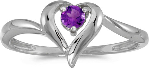 Image of 14k White Gold Round Amethyst Heart Ring (CM-RM1588XW-02)